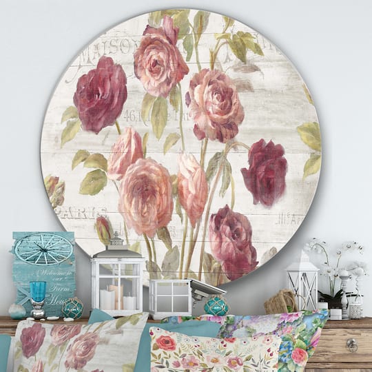 Designart - French Roses I - Farmhouse Metal Circle Wall Art